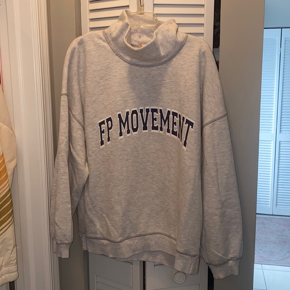 FP Movement by Free People Cream/White Turtleneck Sweatshirt with Navy Logo - Picture 3 of 5